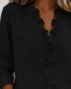 dames blouse lange mouw met ruches in zwart