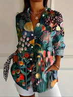 dames blouse met lange mouw en bloemenprint in groen