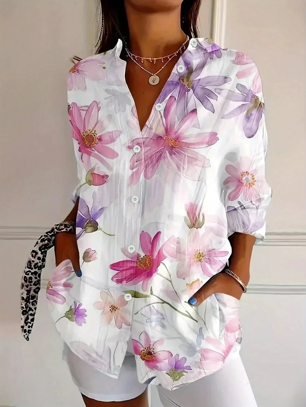 dames blouse met lange mouw en bloemenprint in wit