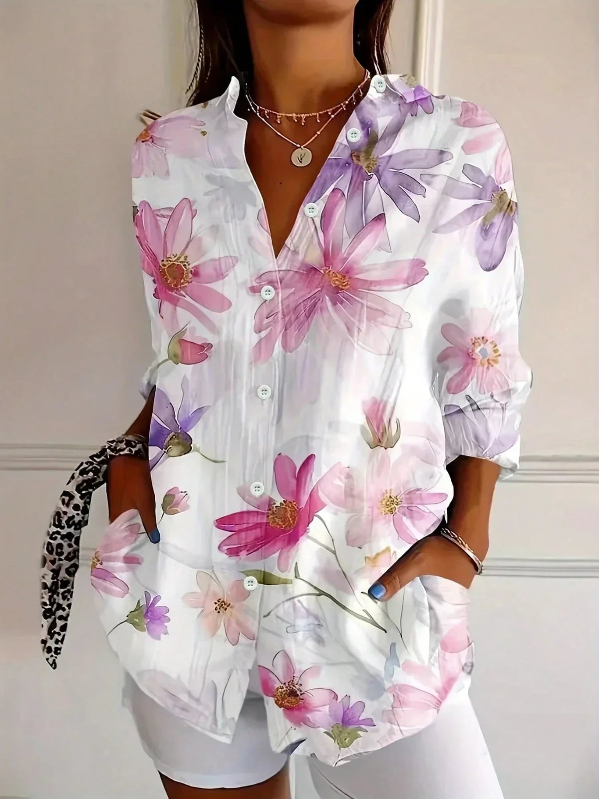 dames blouse met lange mouw en bloemenprint in wit