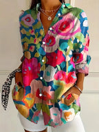 dames blouse met lange mouw en bloemenprint in Meerkleurig1