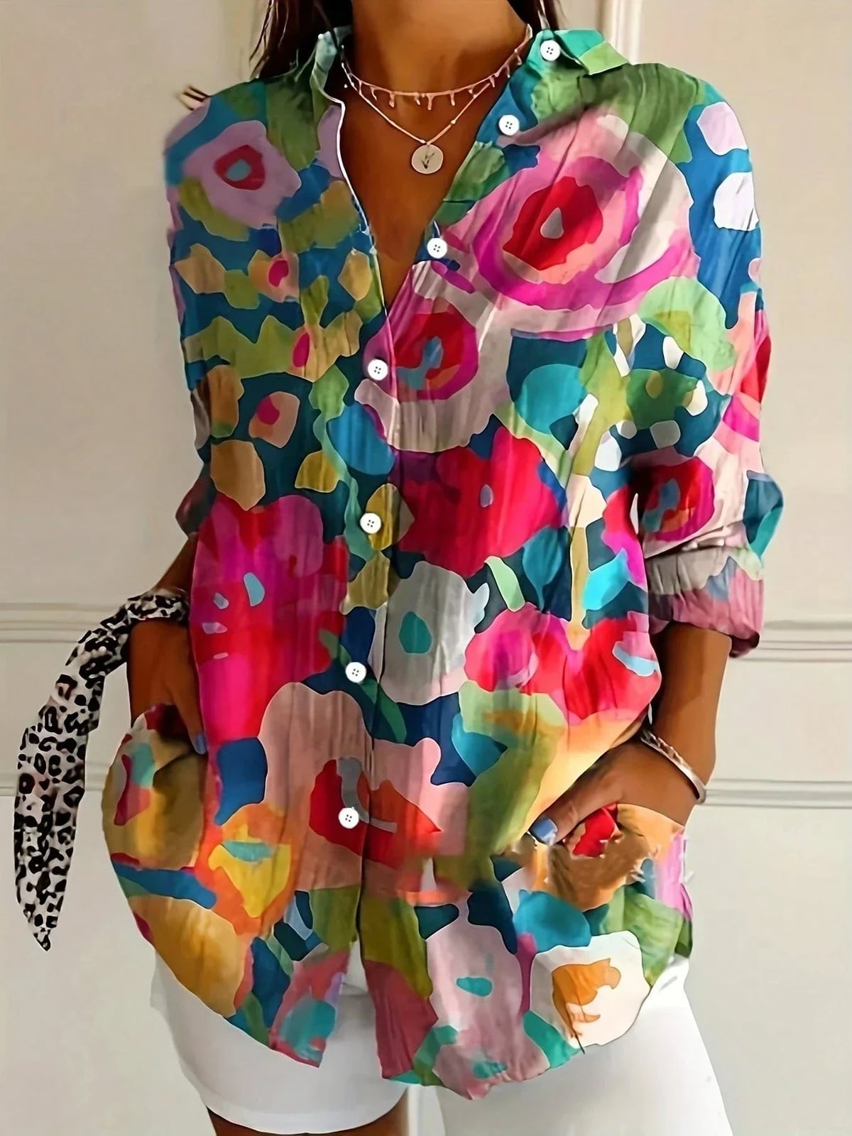 dames blouse met lange mouw en bloemenprint in Meerkleurig1