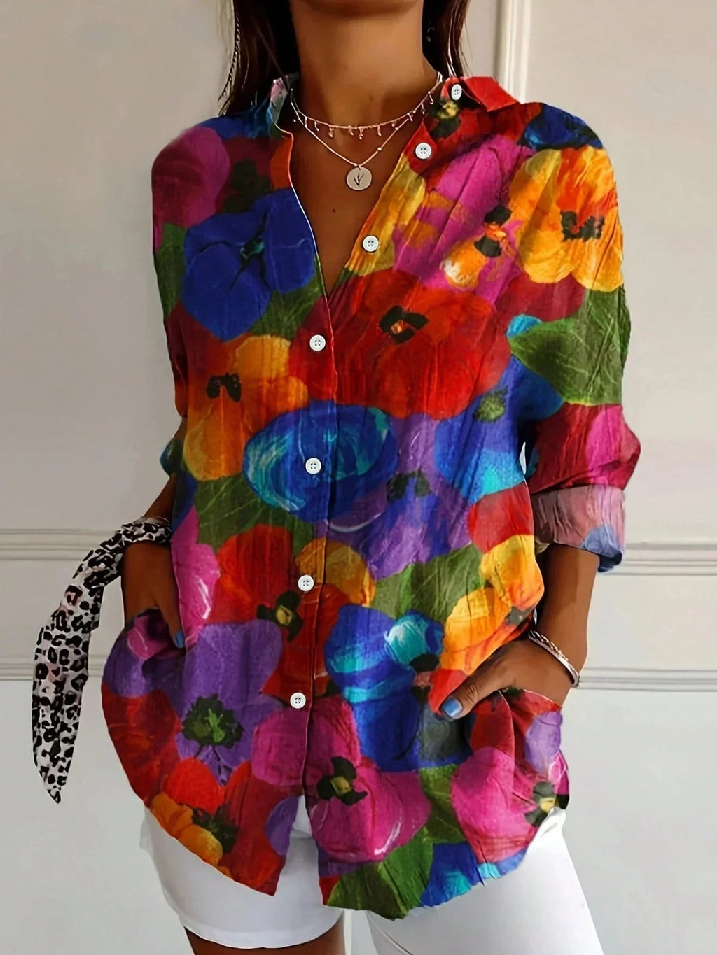 dames blouse met lange mouw en bloemenprint in Meerkleurig2