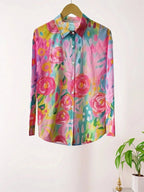 dames blouse met lange mouw en bloemenprint in roze