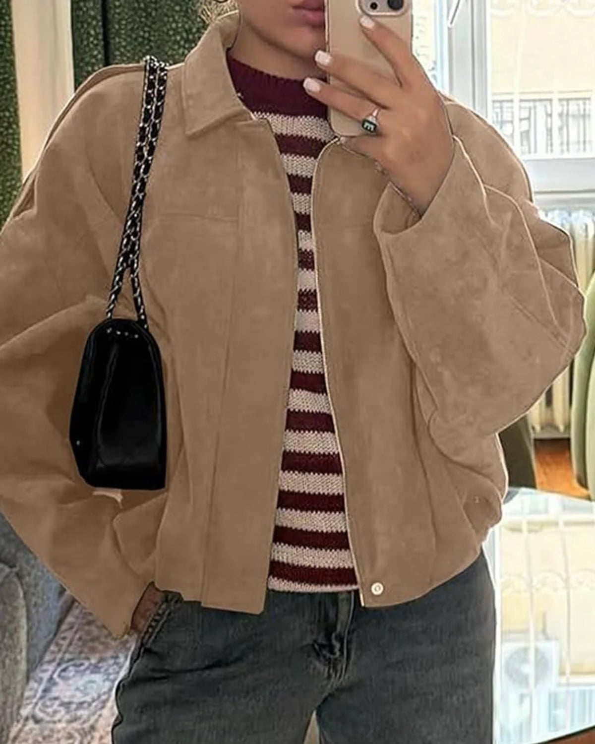 dames bomber jacket met kraag