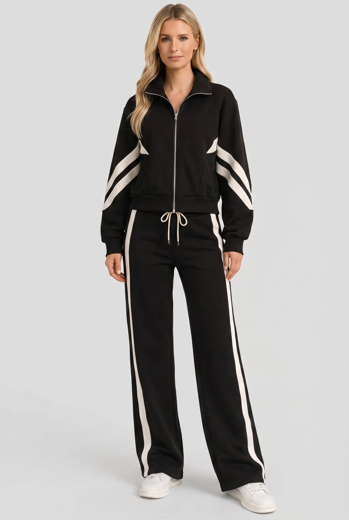 dames cropped trainingsjack met rits in zwart
