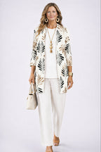 dames driedelig broekpak met open vest in ivory bloom
