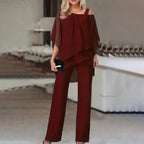 dames elegante jumpsuit met open schouder in rood