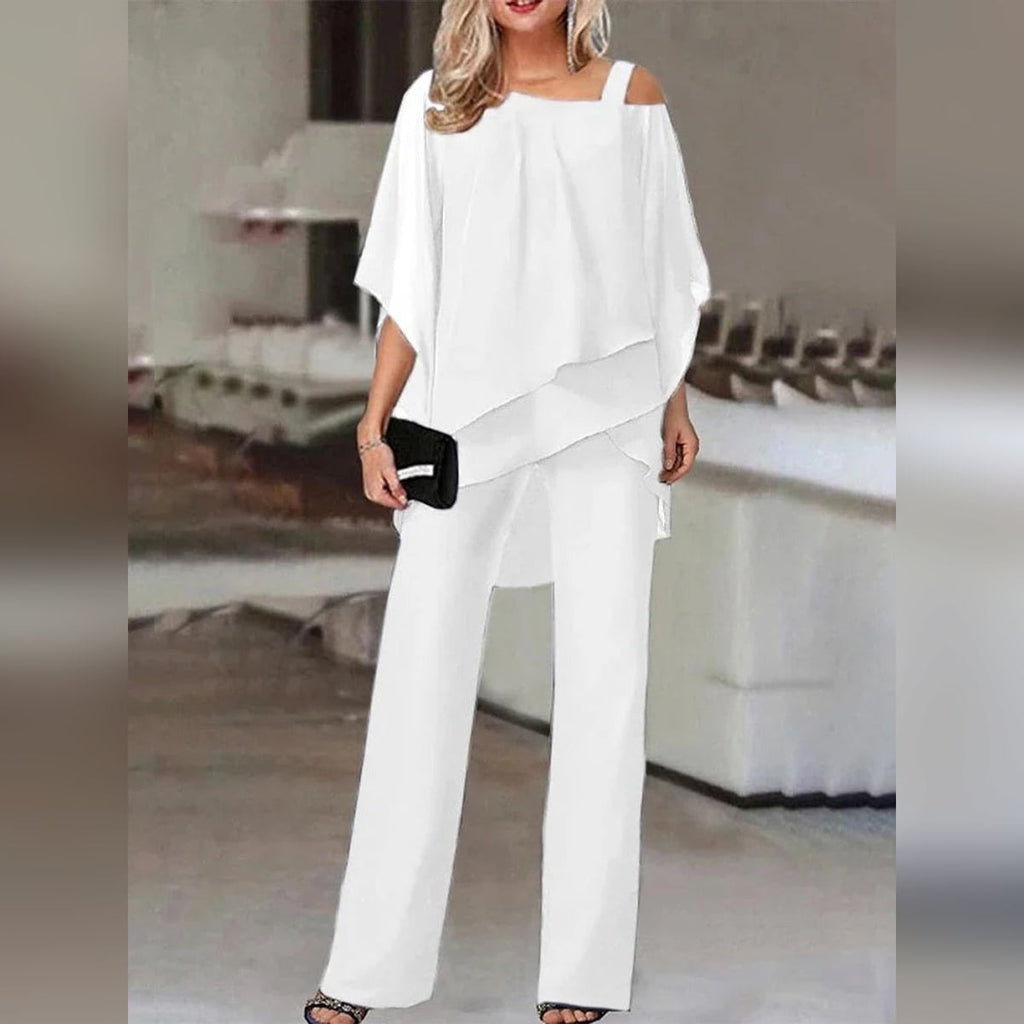 dames elegante jumpsuit met open schouder in wit