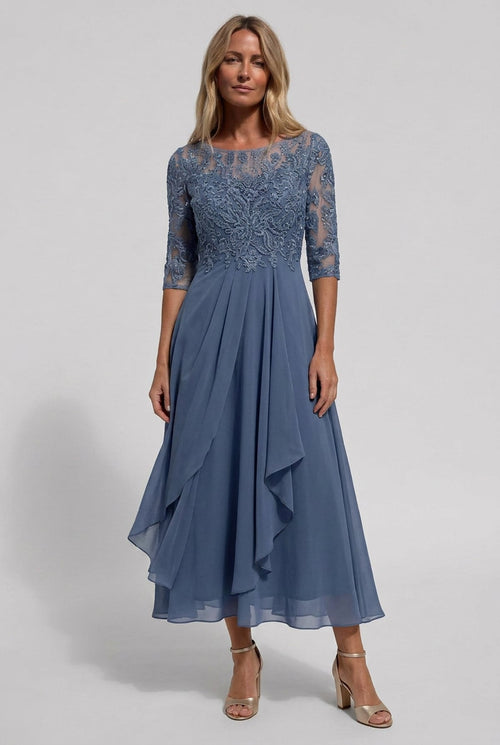 dames geborduurd flared midi jurk in blauw