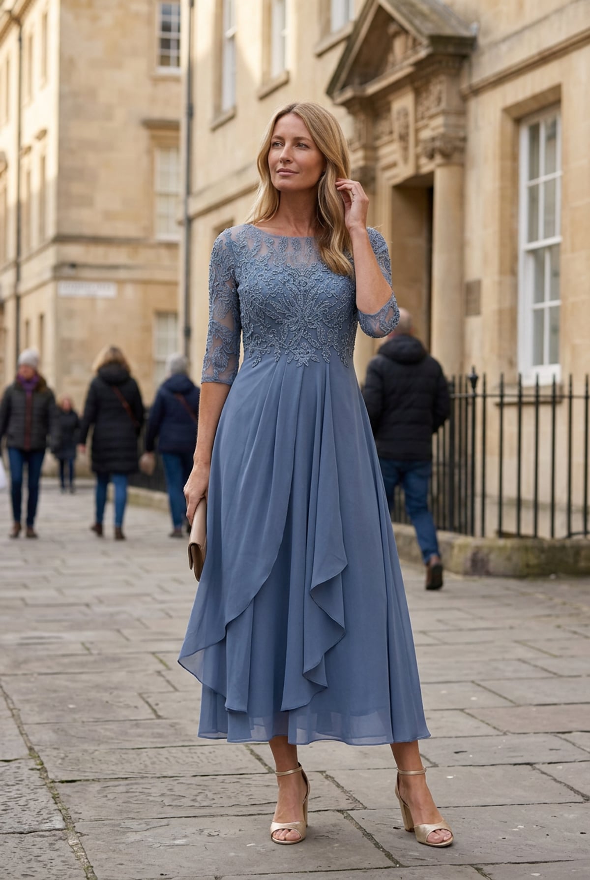 dames geborduurd flared midi jurk