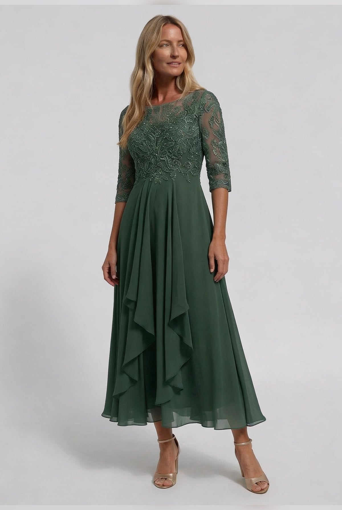 dames geborduurd flared midi jurk in groen