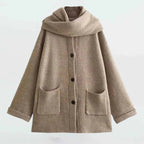 dames gebreid vest met capuchon en knoopsluiting in beige
