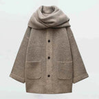 dames gebreid vest met capuchon en knoopsluiting in khaki