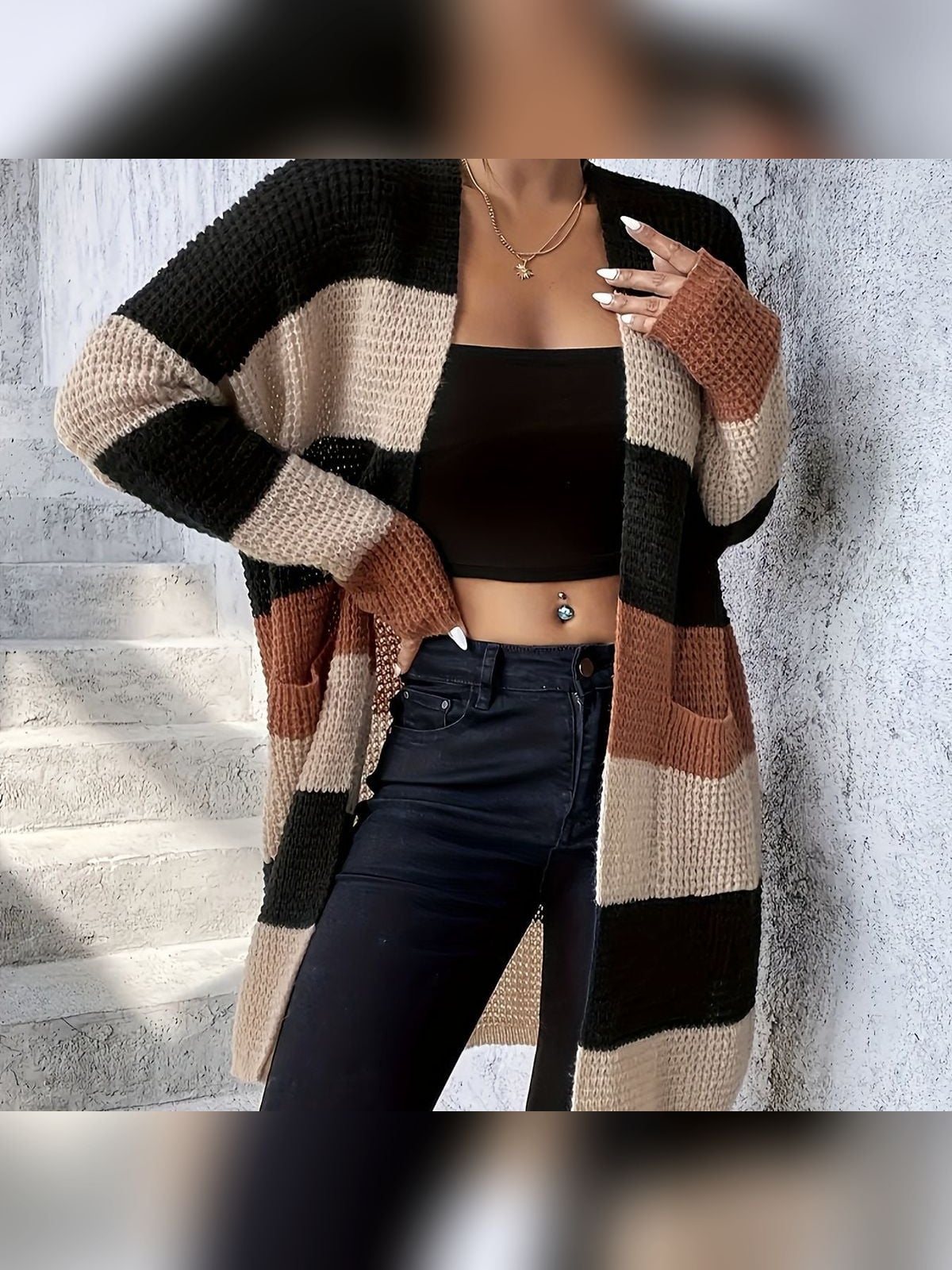 dames gebreid vest met colorblock in zwart