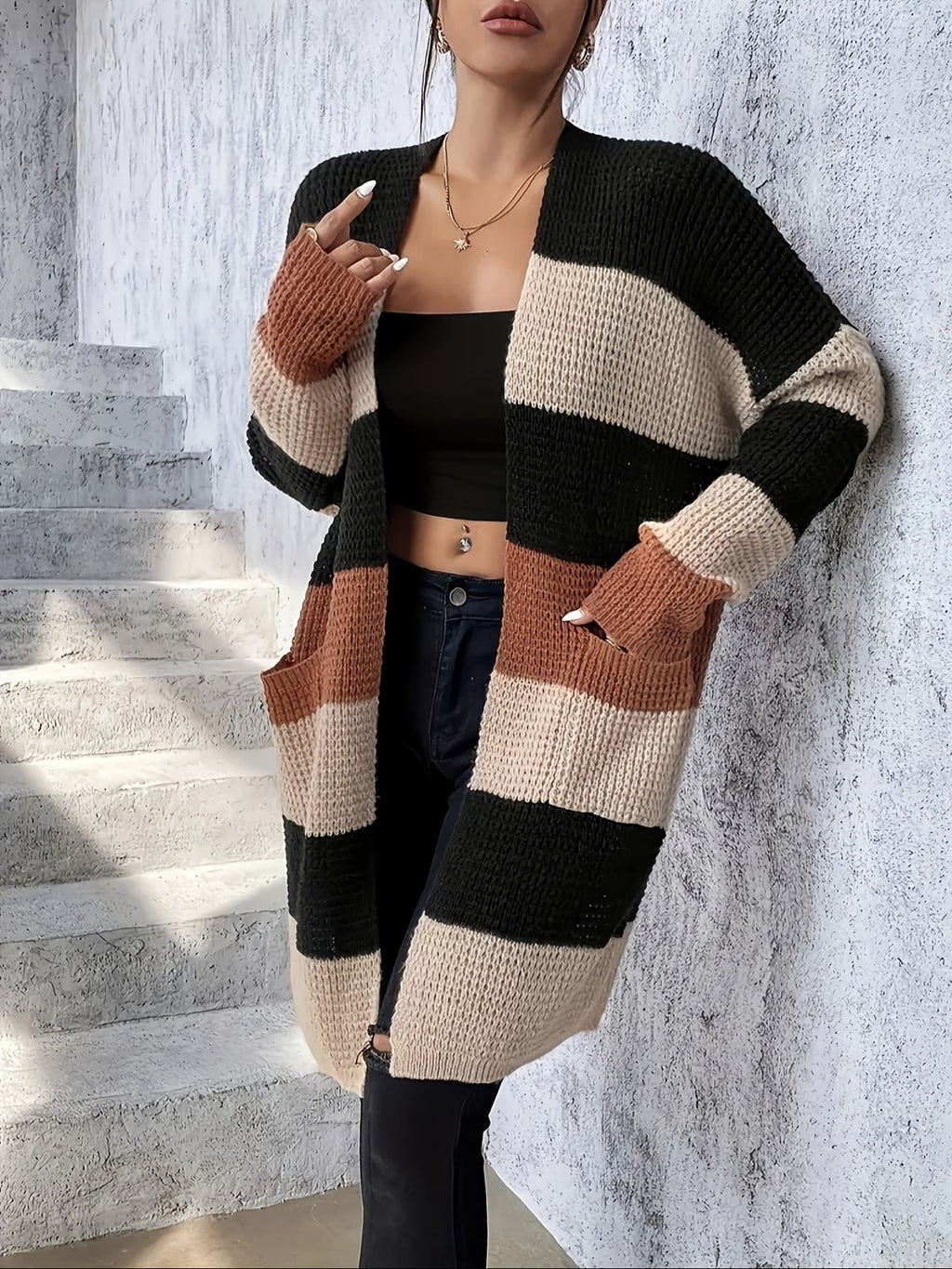dames gebreid vest met colorblock