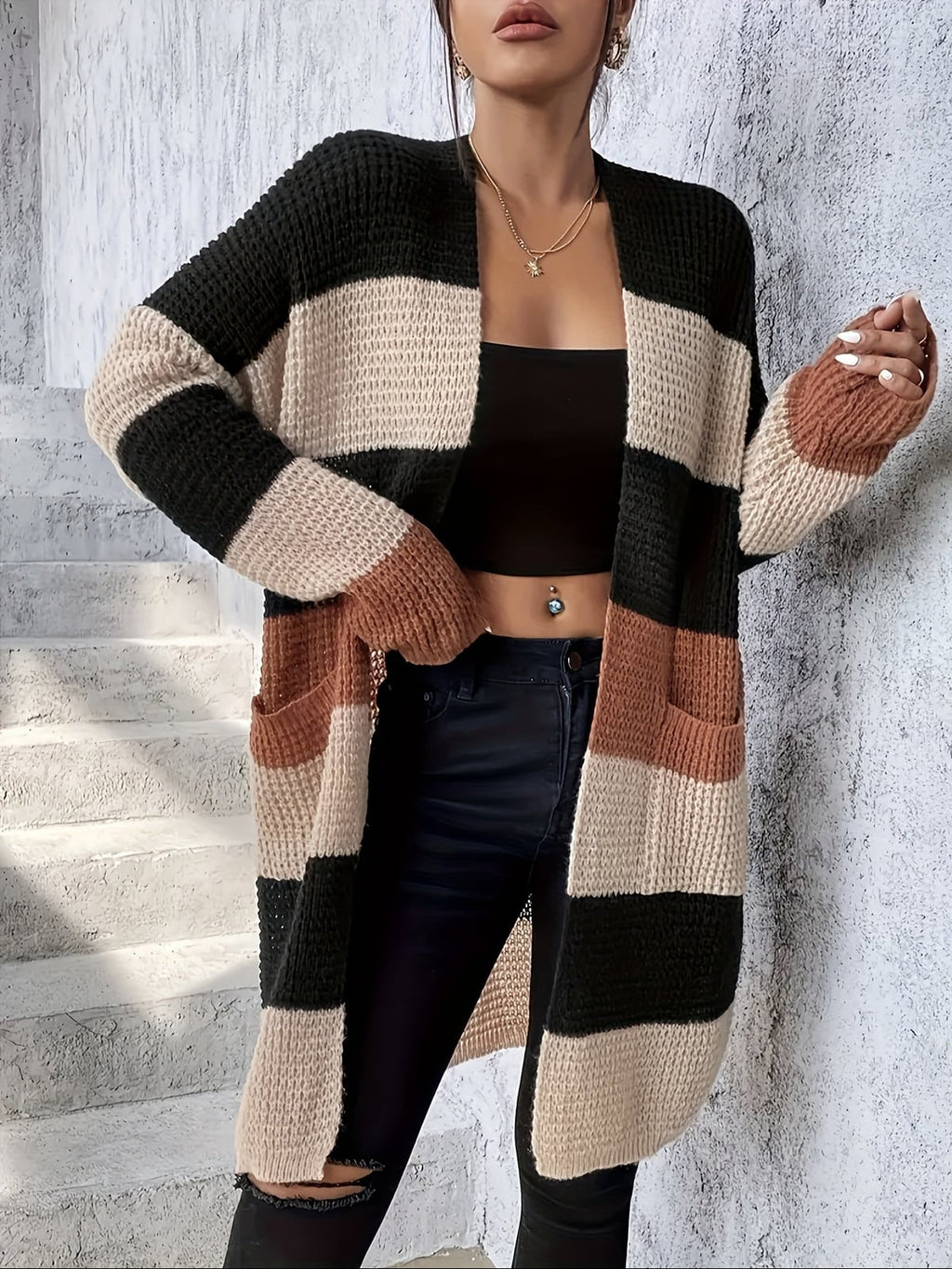 dames gebreid vest met colorblock