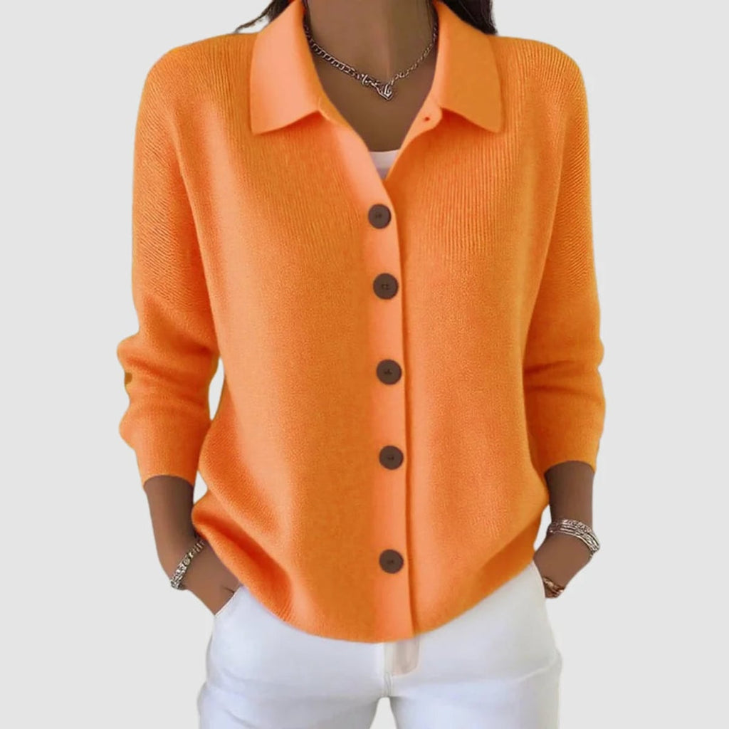 dames gebreid vest met kraag en knoopsluiting in oranje