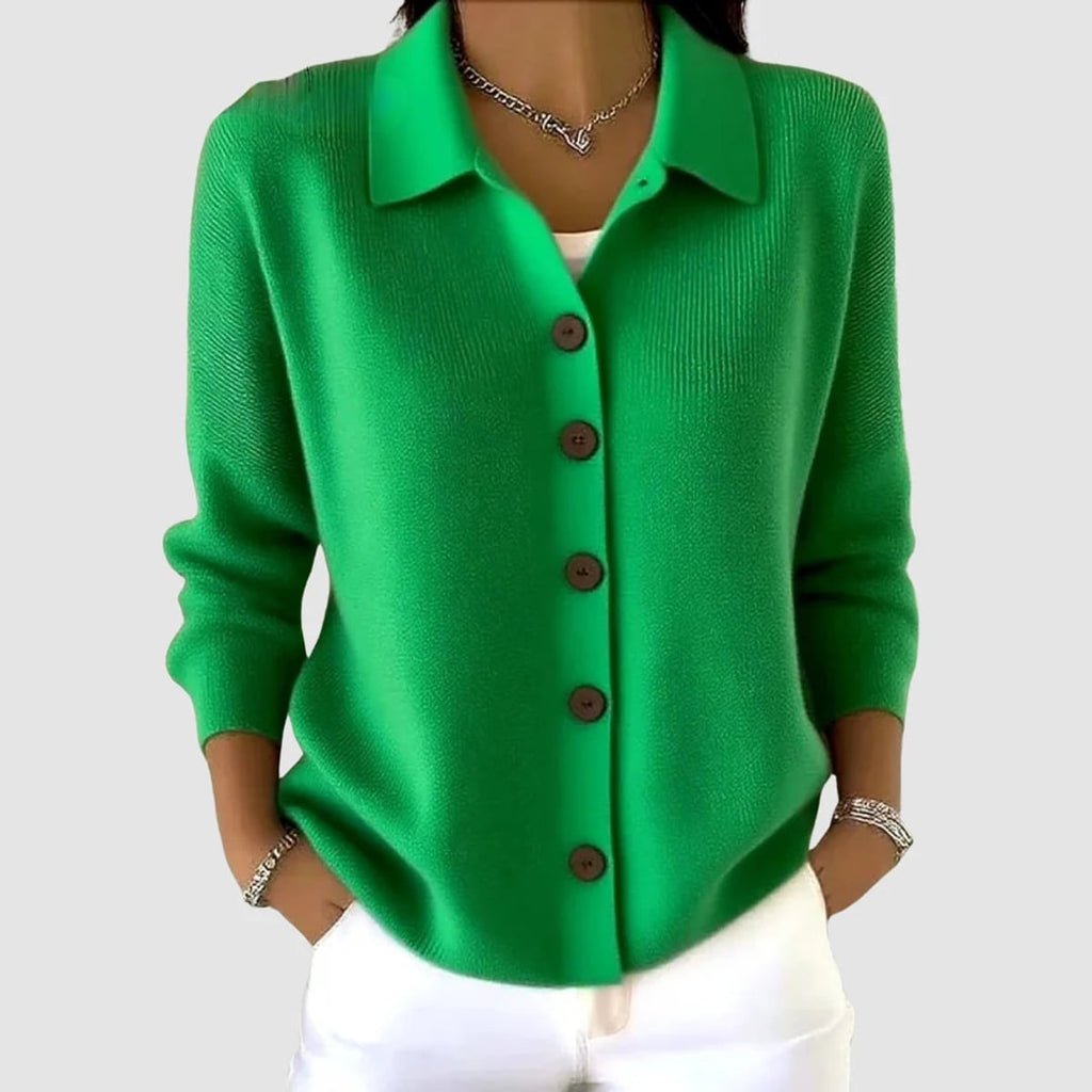 dames gebreid vest met kraag en knoopsluiting in groen