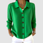 dames gebreid vest met kraag en knoopsluiting in groen