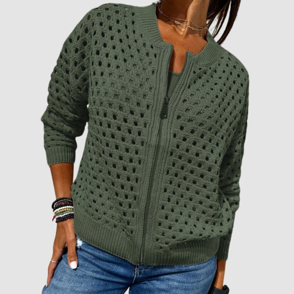 dames gebreid vest met ritssluiting in groen