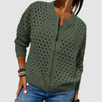 dames gebreid vest met ritssluiting in groen