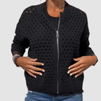 dames gebreid vest met ritssluiting in zwart