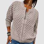 dames gebreid vest met ritssluiting in khaki