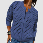 dames gebreid vest met ritssluiting in blauw