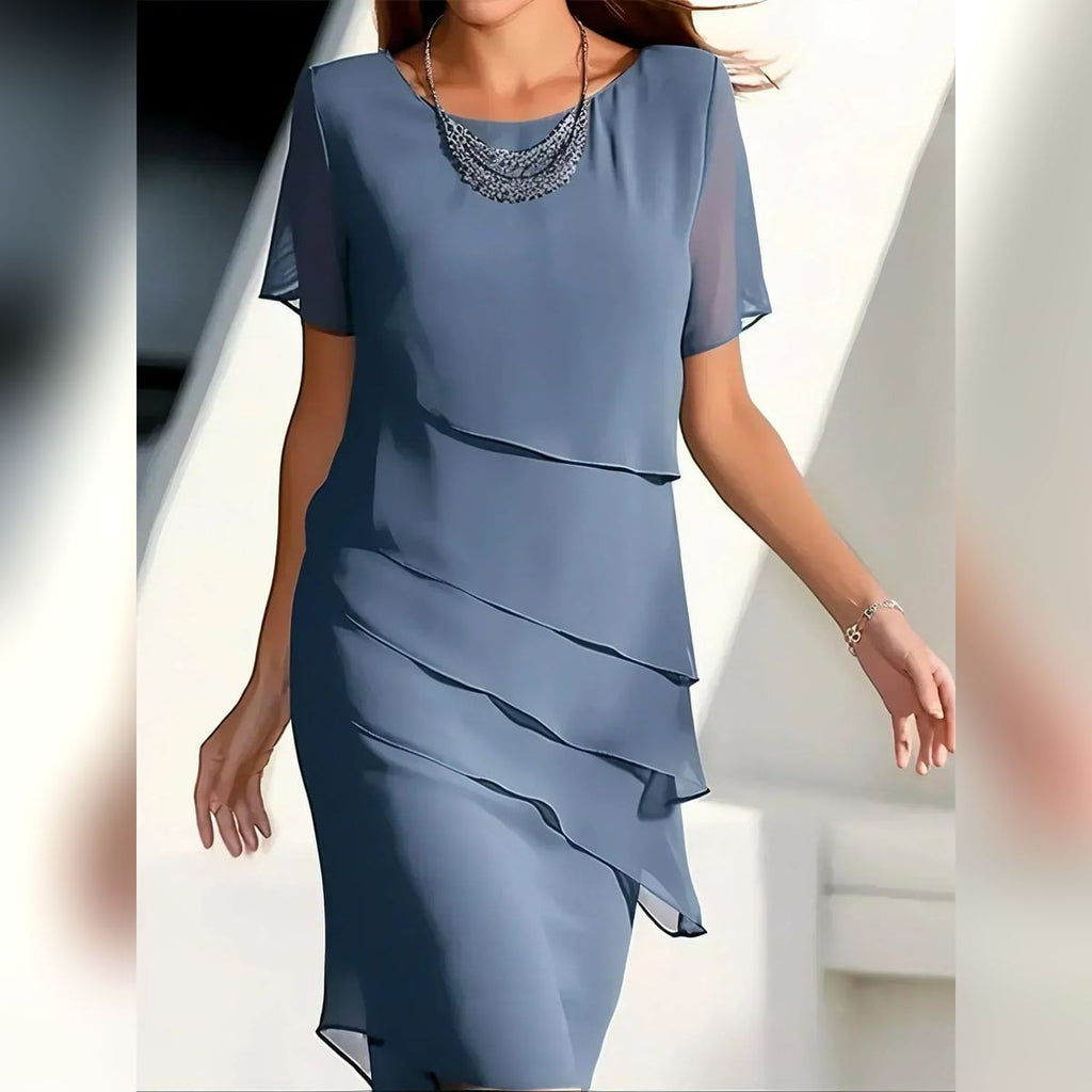 dames gelaagde jurk met losse pasvorm in blauw