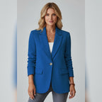 dames getailleerde blazer met revers in blauw