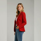 dames getailleerde blazer met revers in rood
