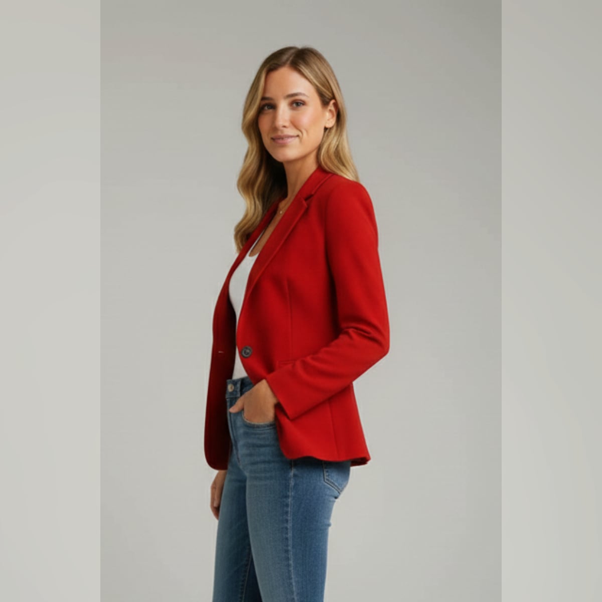 dames getailleerde blazer met revers in rood