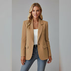 dames getailleerde blazer met revers in camel