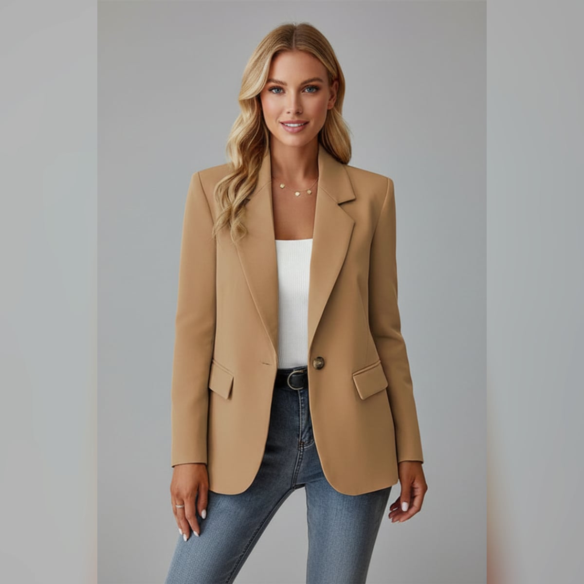 dames getailleerde blazer met revers in camel