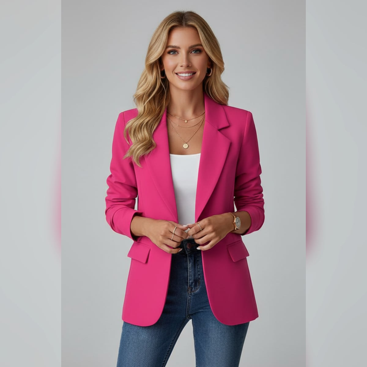 dames getailleerde blazer met revers in roze