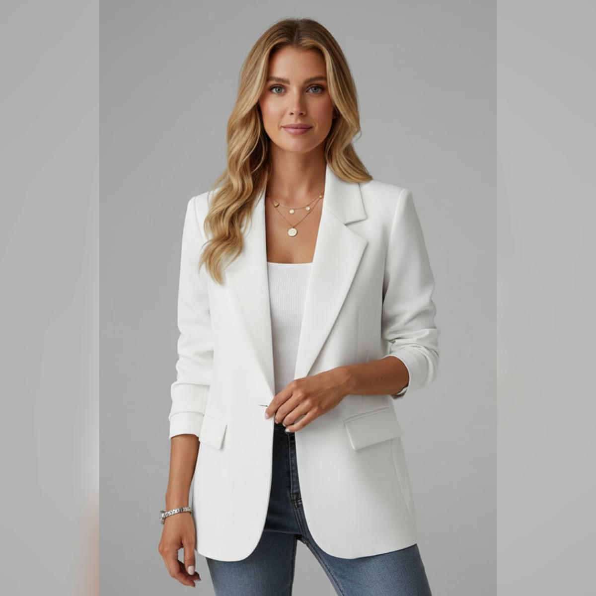 dames getailleerde blazer met revers in wit