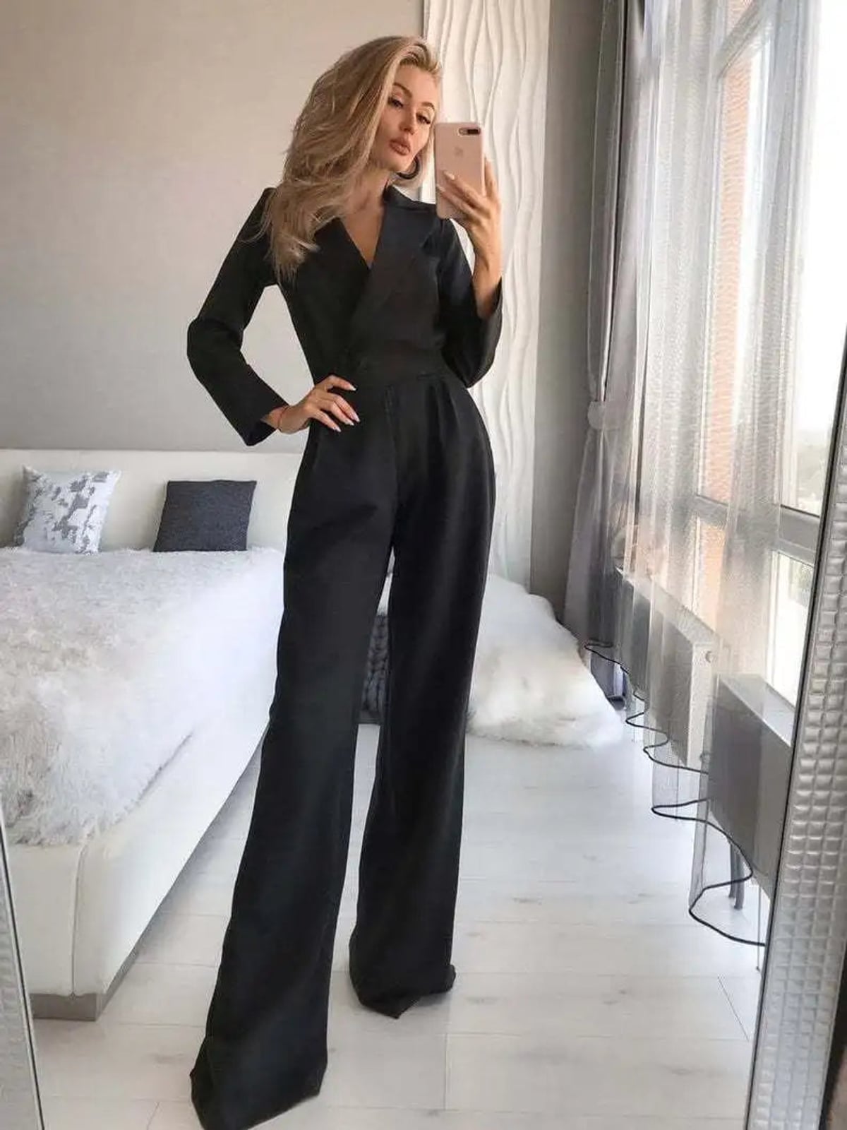 dames getailleerde jumpsuit met wijde pijp in zwart