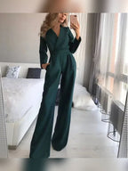 dames getailleerde jumpsuit met wijde pijp in groen