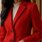 dames getailleerde midi jas met revers in rood