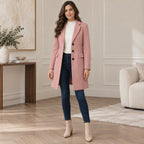 dames getailleerde midi jas met revers in roze