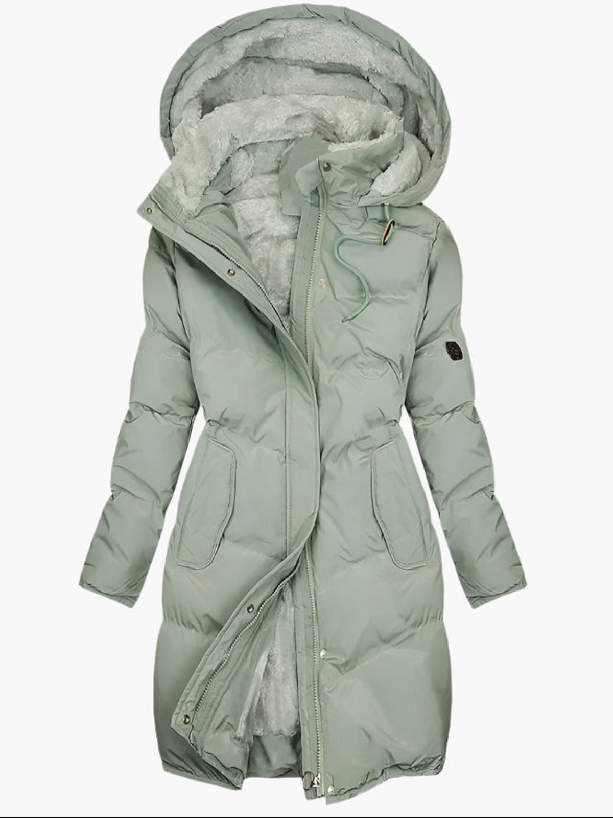 dames gevoerde jas met capuchon groen