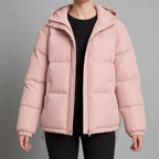 dames gewatteerde puffer jas met capuchon in roze