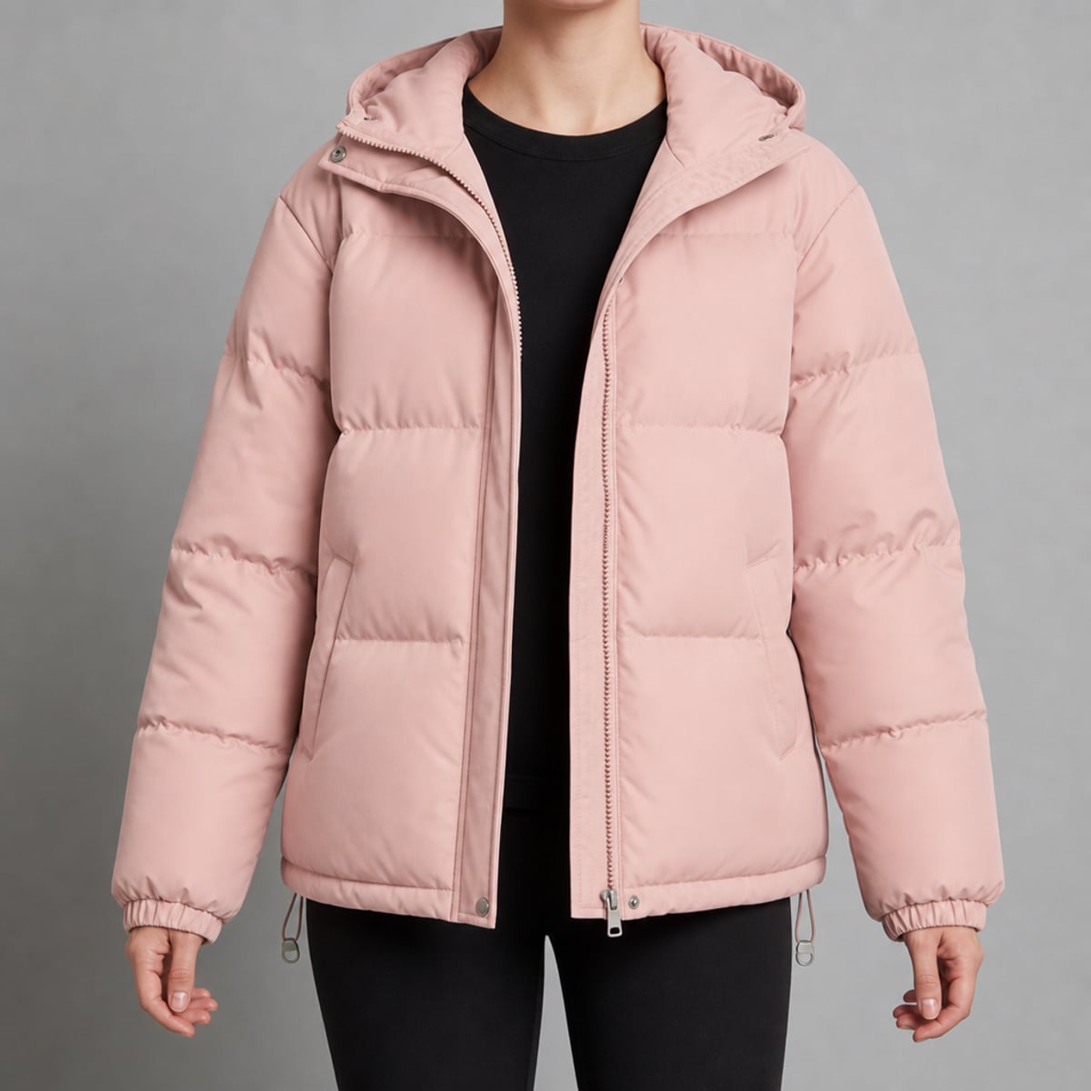 dames gewatteerde puffer jas met capuchon in roze