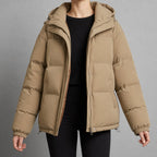 dames gewatteerde puffer jas met capuchon in khaki
