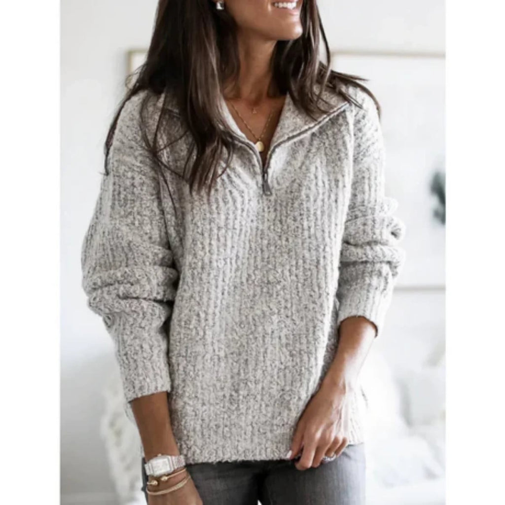 dames halfzip trui met hoge hals in grijs