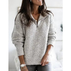 dames halfzip trui met hoge hals in grijs