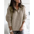 dames halfzip trui met hoge hals in kaki