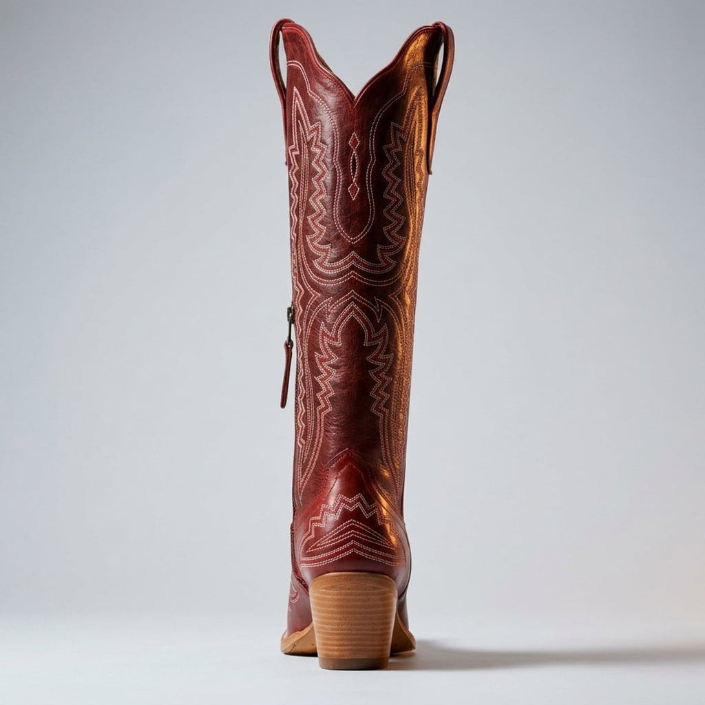 dames hoge cowboylaarzen met blokhak in rood