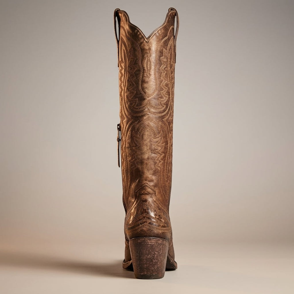 dames hoge cowboylaarzen met blokhak in chocoladebruin